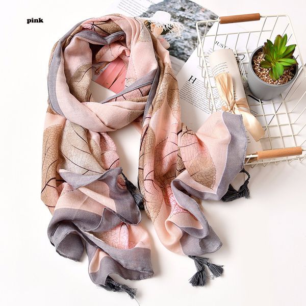 

women leaf pattern twill cotton tassel scarf 3colors 10pcs/lot, Blue;gray