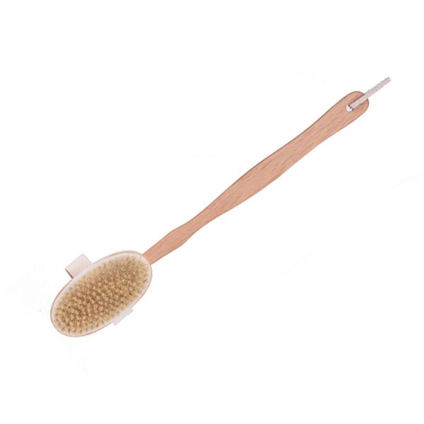 

dry skin body brush with long detachable non-slip handle 100% natural bristle bath shower brush blood circulation & exfoliation