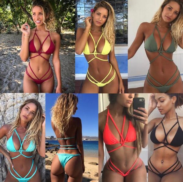 

Women Sexy Bandage Bikinis Halter Ladies Lingerie Bras And Panties 2 Pieces Suits Women Swimwear Fashion Beach Swimsuit 2 Pcs Sets