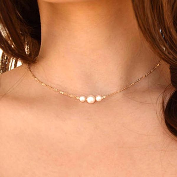 10 pcs / conjunto imitação pérola gargantilha colar ouro prata cor cadeia mulheres clavícula cadeias 2018 moda jóias colares delicados
