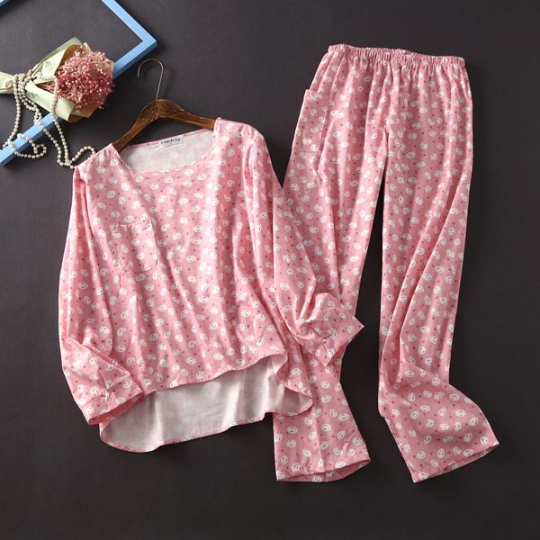 

cotton pajamas for women home lingerie sleepwear pink pijama mujer spring nightwear pajama set, Blue;gray