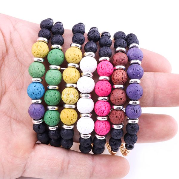 

8mm colourful natural 6mm black lava stone beads bracelet diy lava rock essential oil perfume diffuser bracelet