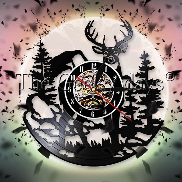 

woodland elk wall clock modern design deer antlers decor forest wildlife record wall clock for gift