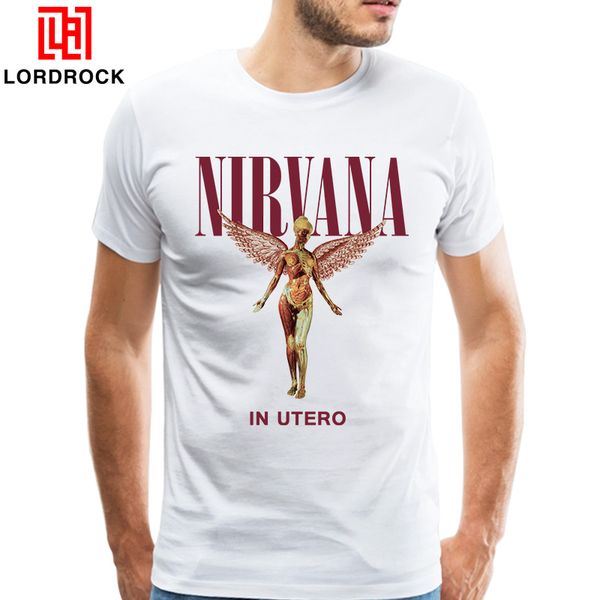 

men's cool nirvana shirt plus size in utero t shirt brand designer clothing short sleeves rock band merch concert tee gift, White;black