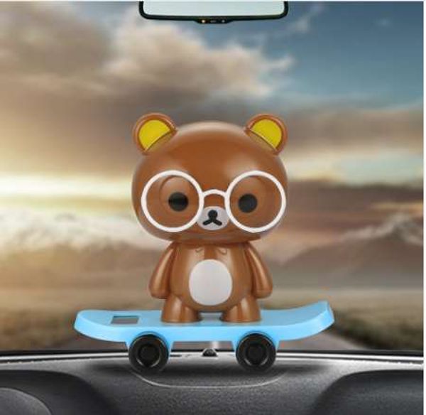 

car ornaments shaking head solar powered bear doll decoration cute automobile interior dashboard bobble dancer toys accessories