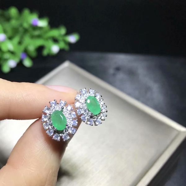 

natural emerald earnail 925 sterling silver earnail precious stones 8/5000 birthday gift, Golden;silver