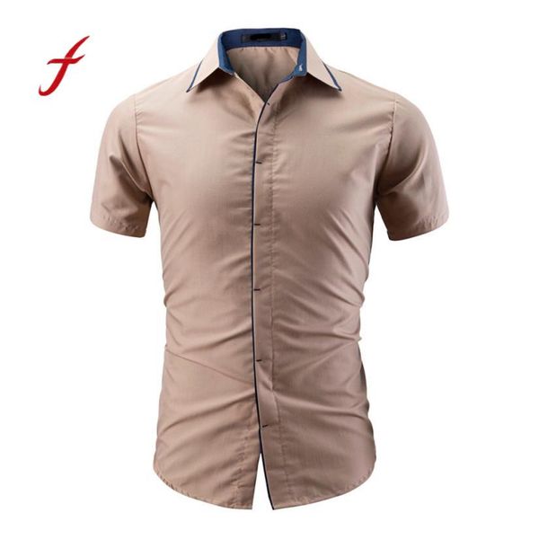 

feitong casual men shirt fashion solid color male casual short sleeve shirt men popular shirts camisa social masculina, White;black