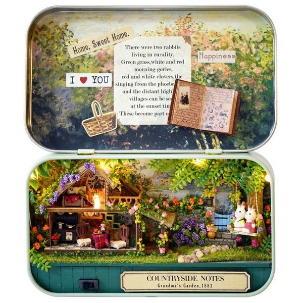 

funny countryside notes 3d wooden diy handmade box theatre dollhouse miniature box cute mini doll house assemble kits gift toys