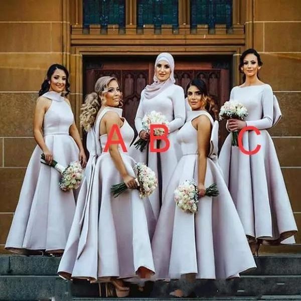 Moderne geschwollene Brautjungfernkleider mit großer Schleife, muslimische arabische Frauen, formelle Kleider, Hochzeitskleid in Übergröße, Junior-Brautjungfernkleider BC0176
