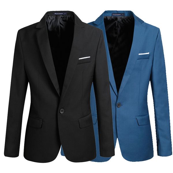 

korean slim solid mens blazer jacket notched office casual men blazer single button masculino, White;black