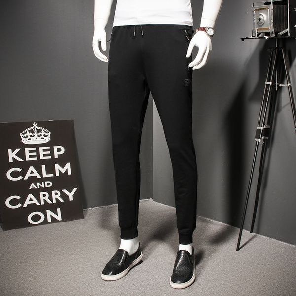 

2018 and autumn season pure cotton motion trousers male fertilizer enlarge code easy leisure time pants feet closing slacks 8xl, Black