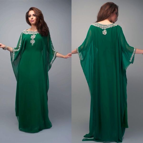 

vintage green dubai saudi arabia evening dresses elegant beaded jewel chiffon floor length plus size prom gowns with sleeve unique party, Black;red