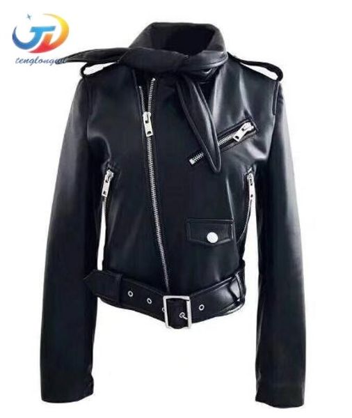 

tenglongwl 2018 fashion women autunm winter black faux leather jackets lady bomber motorcycle cool outerwear coat with belt