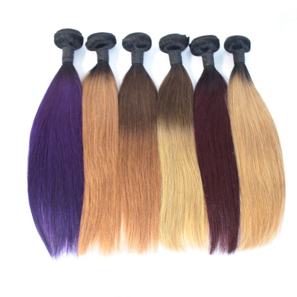 8A Capelli lisci brasiliani Ombre Colore T1B-27 30 99j Tessuto dritto per capelli Ombre 3 pacchi Biondo Viola Borgogna Radice scura