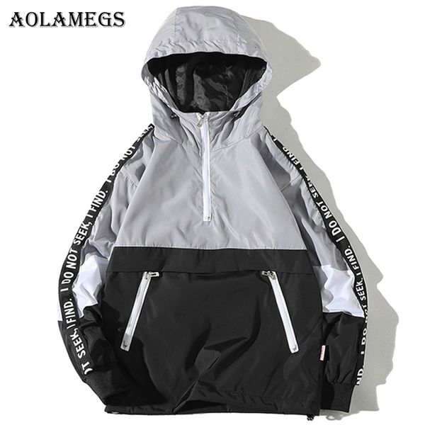 

aolamegs jackets men patchwork side letter hooded jacket tracksuit high street coats hip hop male streetwear couple windproof y18103001, Black;brown