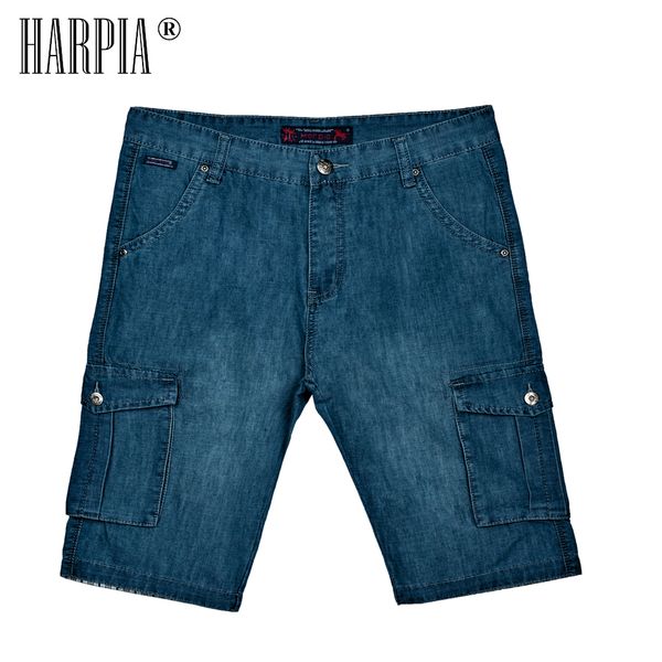 

harpia classic mens cargo jeans shorts men multi-pocket jeans blue loose straight denim shorts male coon plus size short pants