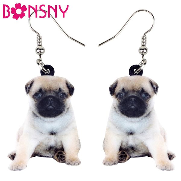 

statement acrylic sweet pug dog puppy earrings dangle drop cute animal jewelry for women girls teens gift novelty charms, Silver