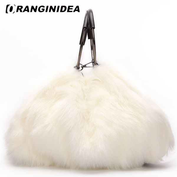 

2018 winter women handbags round ring handle faux fur tote bag lady shoulder bags multifunctional crossbody bag black white