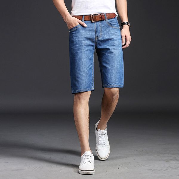 

biker jeans men denim short men jeans straight pure color short, Blue