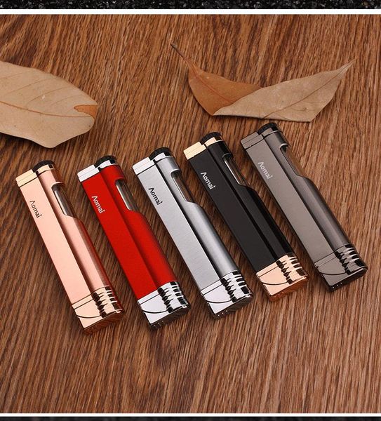 

Новое Поступление Подлинная Aomai Легче Компактный Реактивный Бутан Легче Металлический Факел Переверните Крышку Прямой Бар Синий Огонь Зажигалка