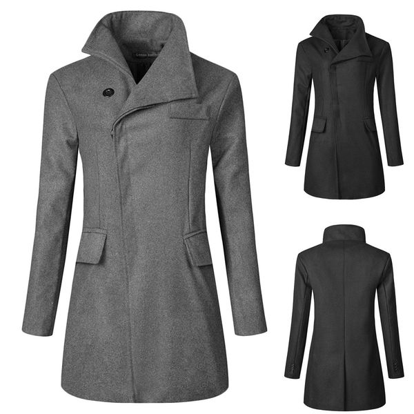 

men's jacket fashion cotton blended outerwear & coats autumn winter formal slim long sleeve suit jacket trench coat top, Black;brown