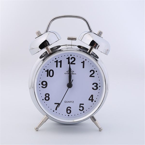 

bedroom silver metal alarm clock vintage mute needle table clock student gets up bell minimalist loud ring