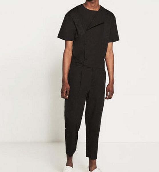 

28-40 2018 spring men's new fashion leisure loose jumpsuits overalls suit with short sleeves, Black