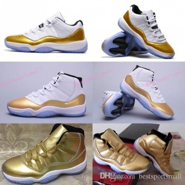 

Cheap 11 White Metallic Gold Olympic Closing Ceremony Men Women Low Basketball Shoes 11s Athletics Sneakers Top High Quality US 5.5-13