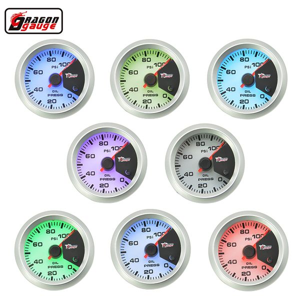 Dragon gauge 52MM 7 colori blacklight Auto Car Oil Pressure gauge Meter Gauge con sensore per 0 ~ 100 PSI
