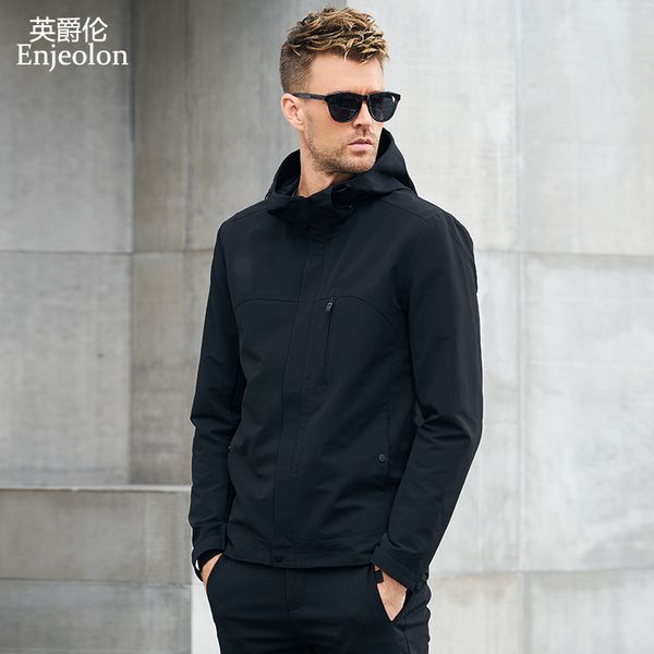 

enjeolon brand new hoodies bomber jackets coat men black solid mens jcaket 3xl coats hoody collar jacket clothes jk615, Black;brown