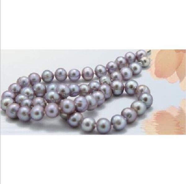 

9-10mm natural south sea purple pearl necklace 18 inch 14k yellow gold clasp, Silver