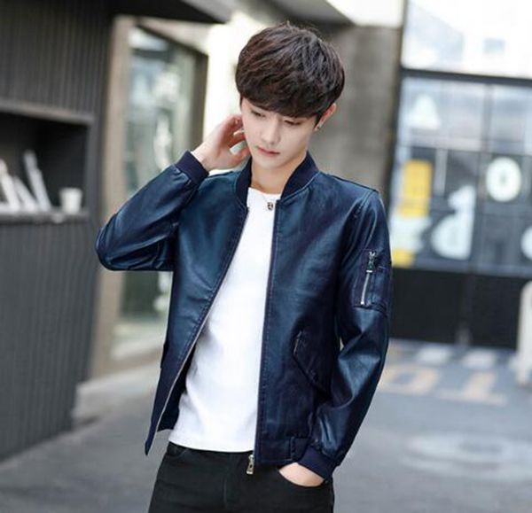 

men's korean new boutique personality handsome fashion casual european and american trend pu locomotive leather coat / m-4xl, Black