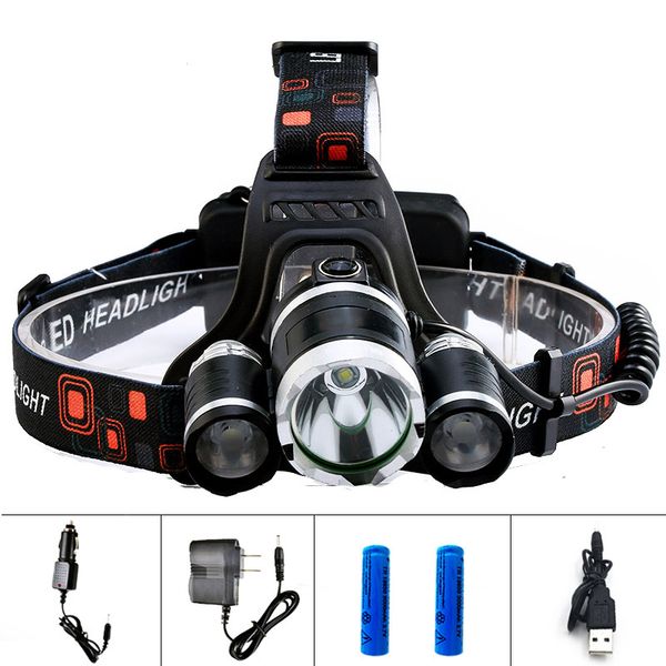 

xml t6 2 r5 led headlight head torch headlamp 13000lm 4 mode head flashlight for hunting fishing led 18650 head lamp