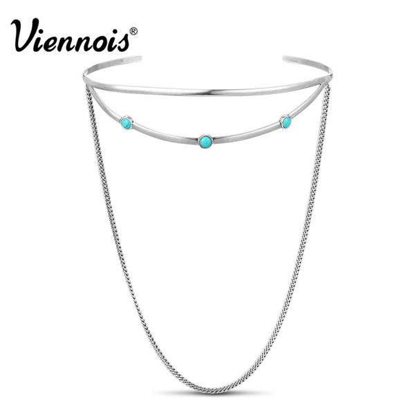 

viennois brand new bohemia silver plated chokers necklaces for women multilayer collar trendy jewelry accessories, Golden;silver