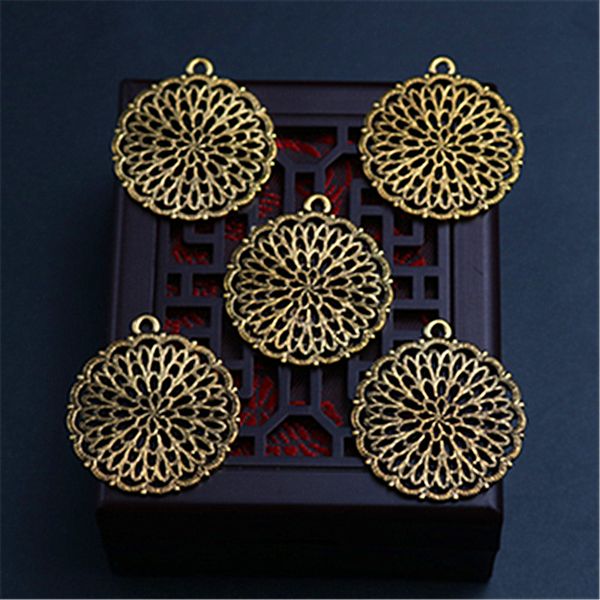 

древнее золото творческие цветы цветут круглые таблетки сплава подвески ретро серьги браслет diy металлические ювелирные изделия задатки, Bronze;silver