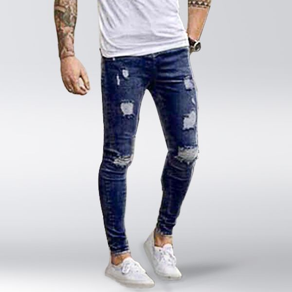

jeans men clothes 2018 european and american distressed denim trousers skinny ripped broken slim jeans youth boy long blue pants