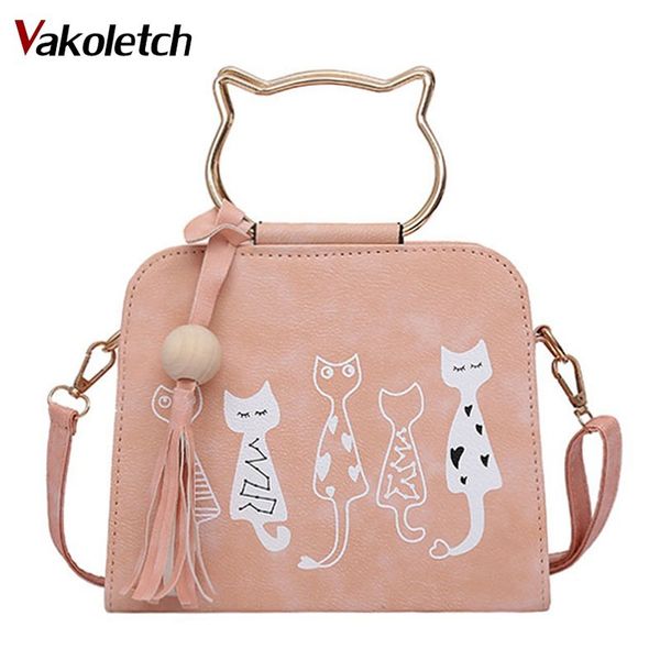 

2018 fashion women pu leather messenger bag handbags cute cartoon cats printed shoulder bags small crossbody bags for women k96 d18102407