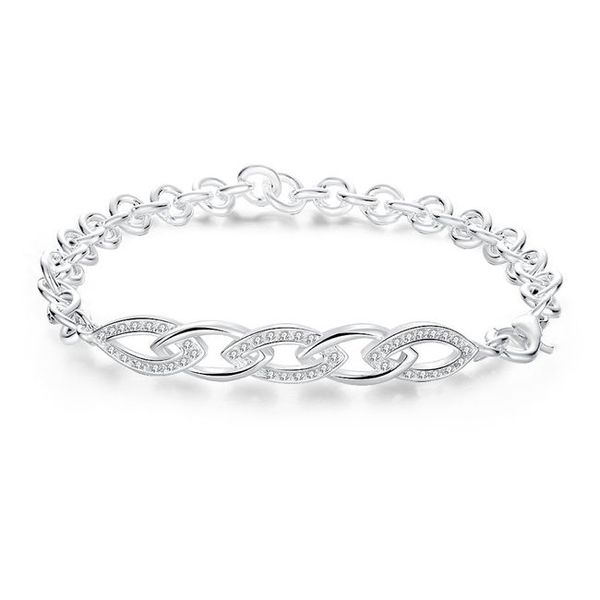 

sale hollowed out geometric bra sterling silver plated bracelet spb420 ;high quatity fashion men and women 925 silver charm bracelets, Golden;silver