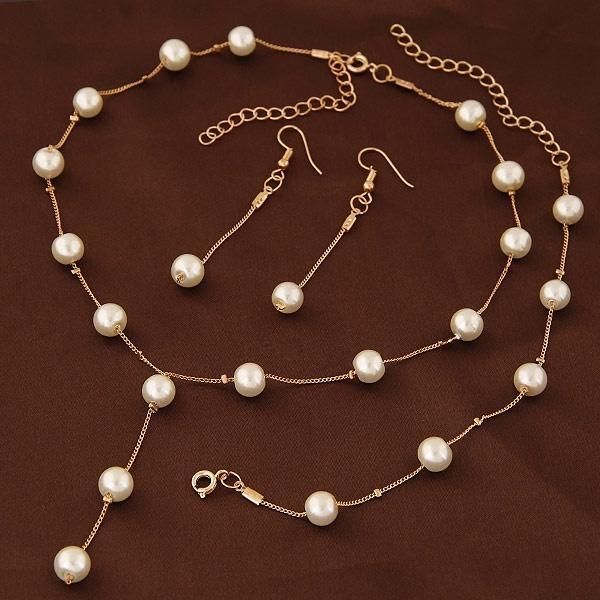 

multilayer simulated-pearl necklace/bracelet/earrings jewelry sets, Silver