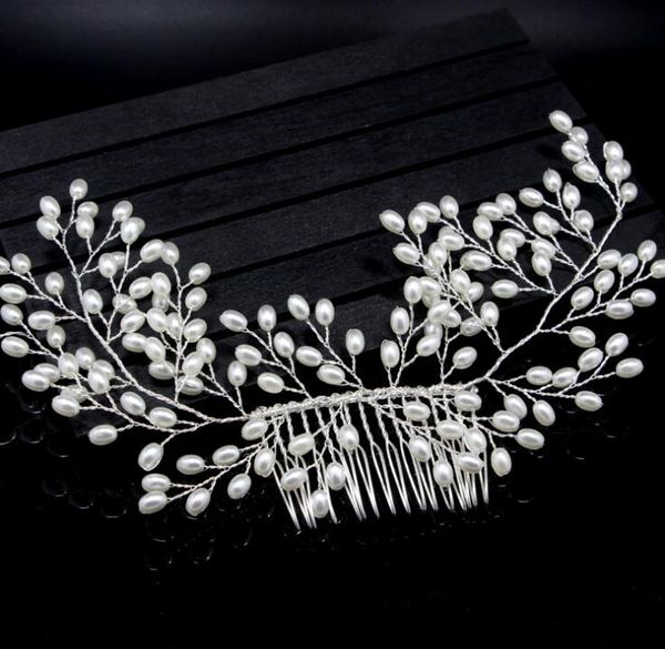 

bride handmade pearl combed white wedding dress accessories headwear, Silver