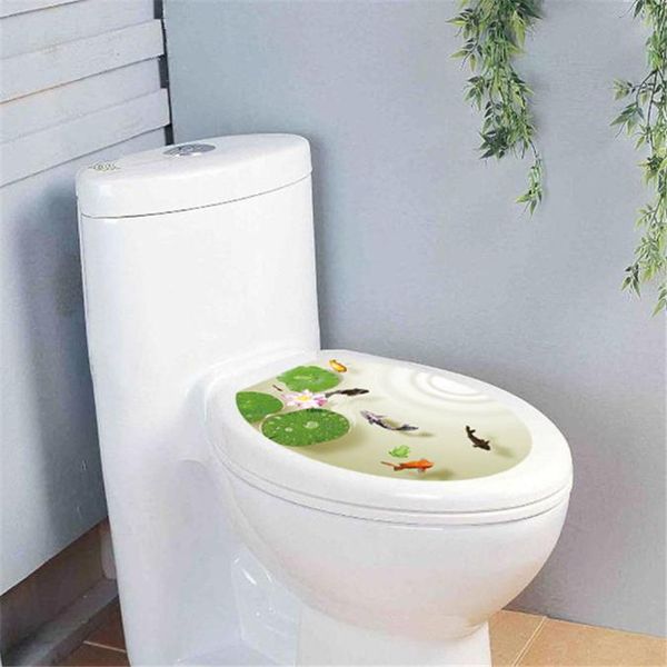 

1pc new design removable toilet lid sticker fish&lilypad pattern toilet seat cover wall sticking poster sticker on sale
