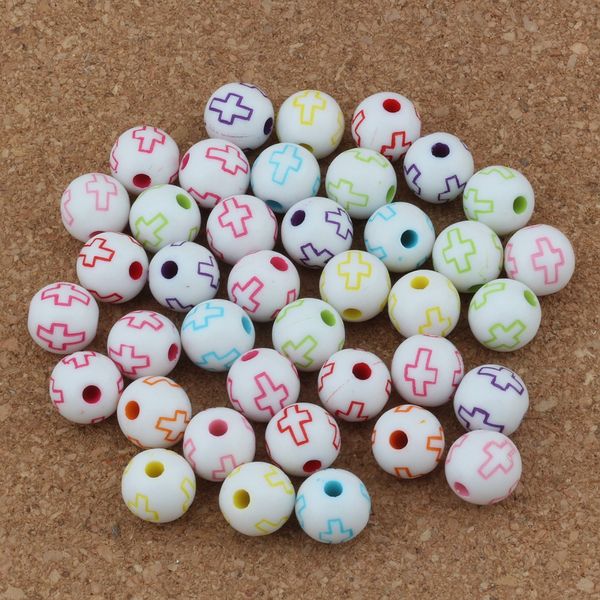 

1000pcs / lots hollow cross carved acrylic round spacer beads religious bead loose beads10mm/ 8mm /6mm jewelry diy e-4, Bronze;silver
