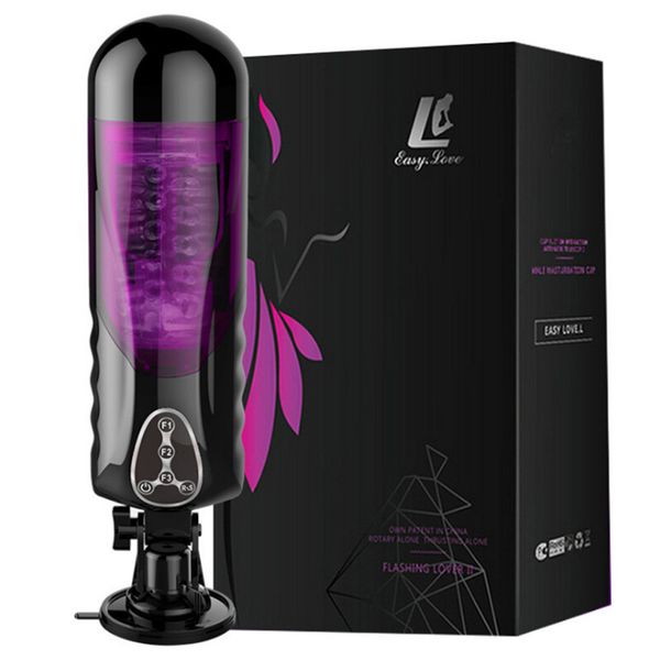 EASY.LOVE Máquina de Sexo LAutomatic de Alta-velocidade Rotação Telescópica Masturbador Masculino Mãos Livres Realista Buceta brinquedos sexuais para homens S1031