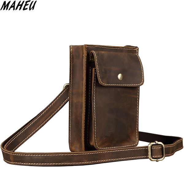 

men's crazy horse leather waist bag vintage real leather small male fanny pack belt travel waist pack shoulder bag phone pouch