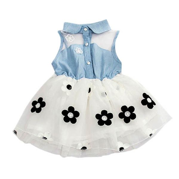 

baby girl dress denim sleeveless princess dress for girl tulle tutu mini summer, Red;yellow
