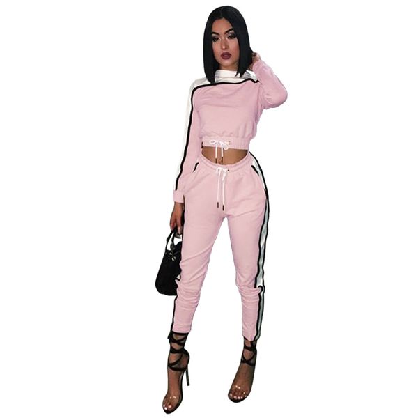 Neue Mode Frauen Langarm Zwei-stück Jogger Set Trainingsanzug Anzüge Casual Sexy Farbe Rosa Designer Trainingsanzüge