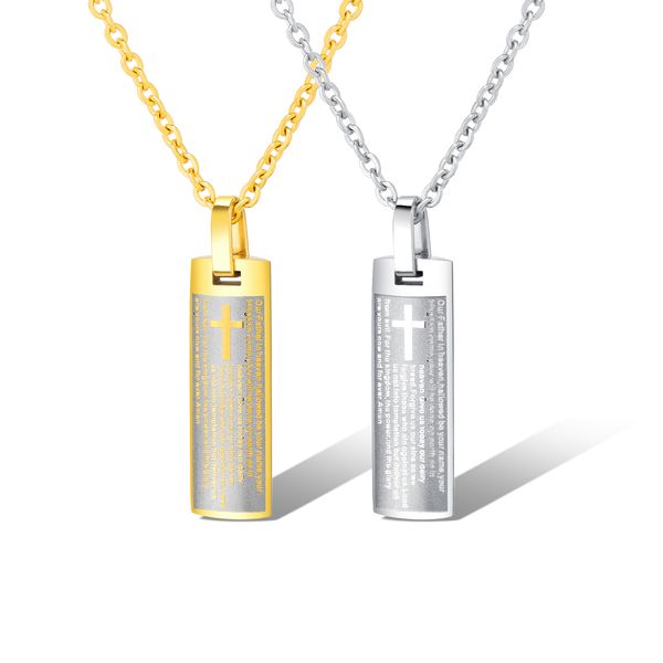 

lord's prayer cross metal tag necklace for men silver gold stainless steel link chain choker necklaces male jewelry gx1395