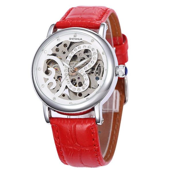 

mechanical strap automatic watch luxury rhinestone sports woman dial hollow dial watches leather ladies costume butterfly wristwatch ixoxl, Slivery;brown