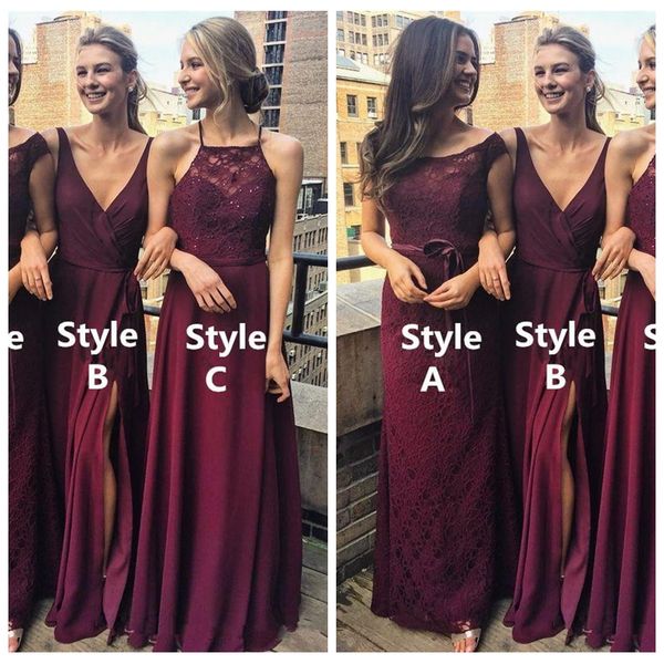 

custom online burgundy beach boho bridesmaid dress 2019 lace front side split party dresses evening wear vestidos de bridesmaids, White;pink