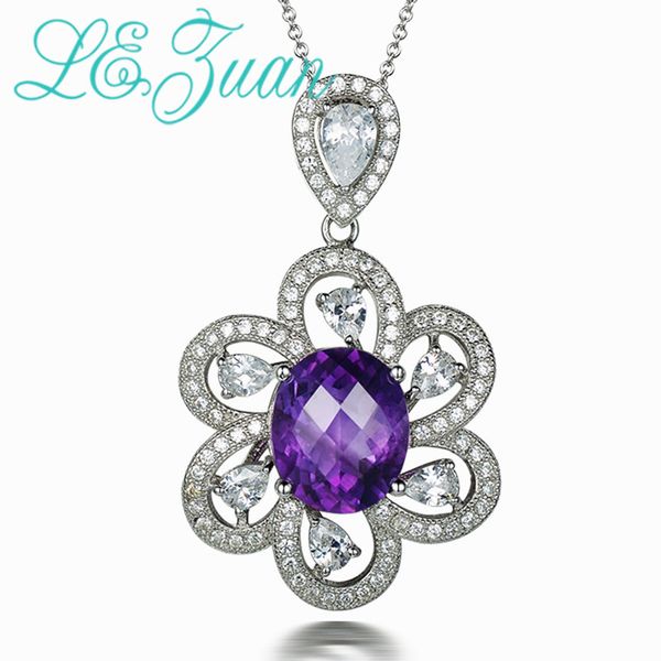 

l&zuan 4.71ct natural amethyst floral pendant for women purple gemstone s925 sterling silver fine jewelry stone necklaces